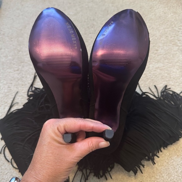 NWOT Mojo Moxy Genuine Leather Fringe Stiletto Boots - Picture 4 of 6